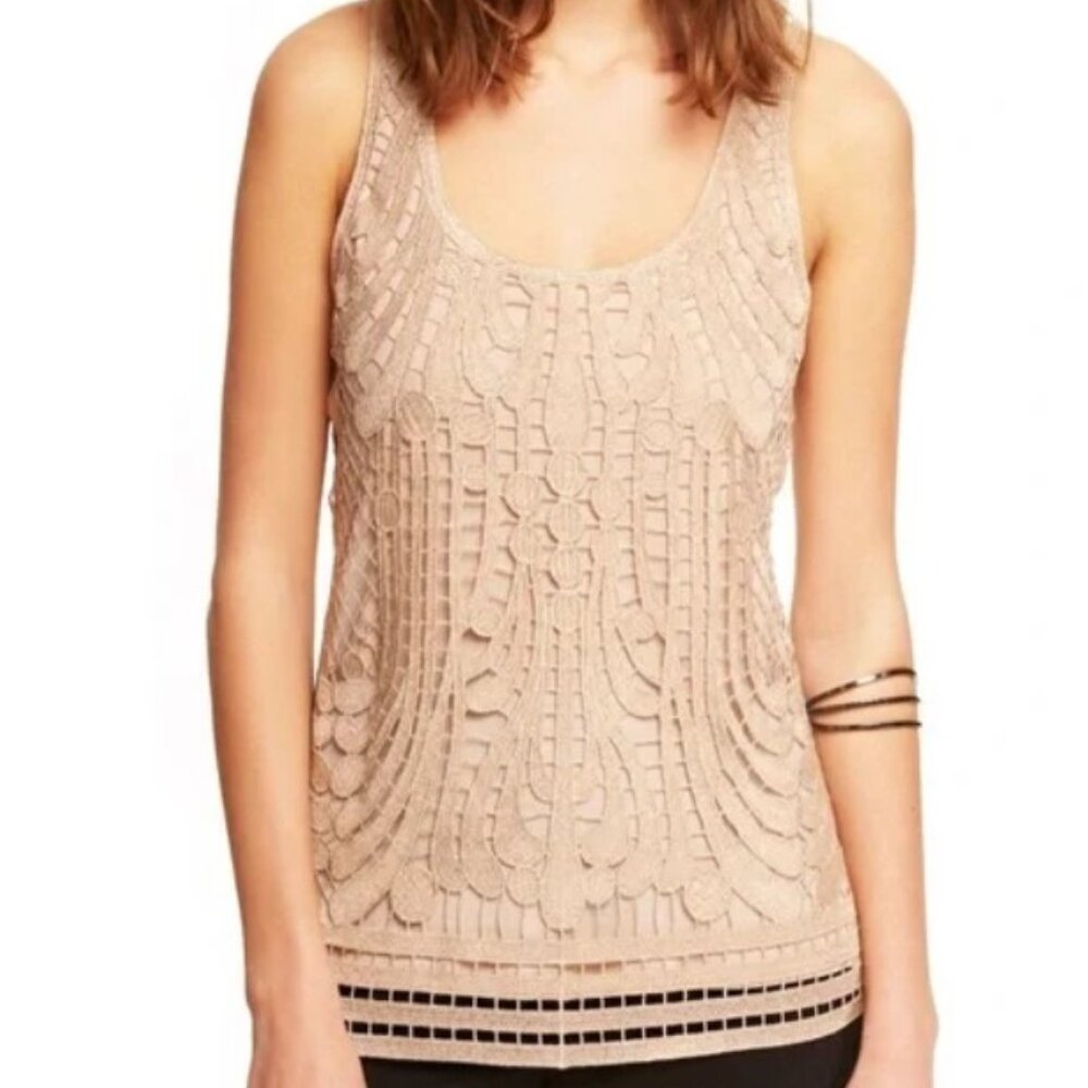 Express Gold Metallic Crochet Overlay Lined Tank Top Size Medium Light color